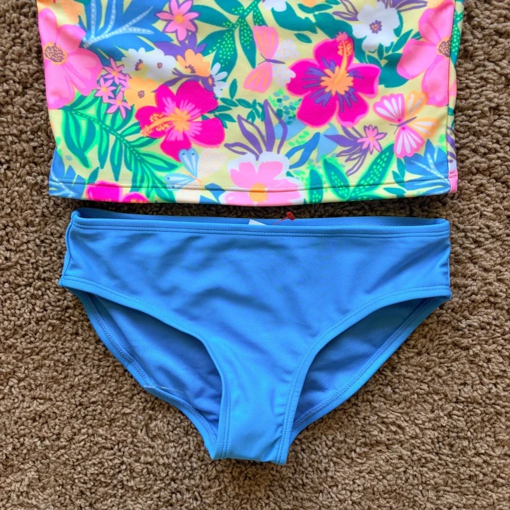 Cat & Jack Colorful Tropical Floral Ruffle Bikini 2pc Swim Bathing Suit M/8 NWT